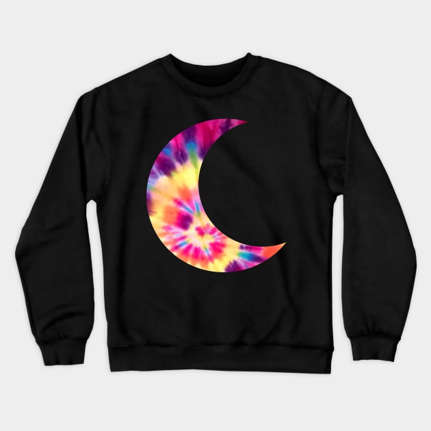 Tie Dye Crescent Moon Sticker Crewneck Sweatshirt by aterkaderk